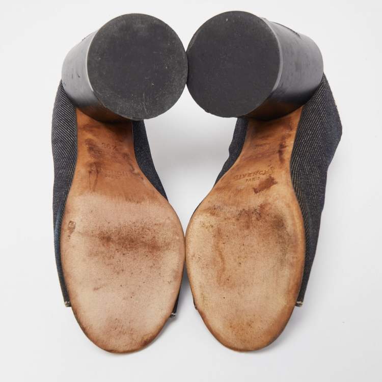 Pre Owned Givenchy Black/Navy Blue Denim and Leather Slide Size 36.5