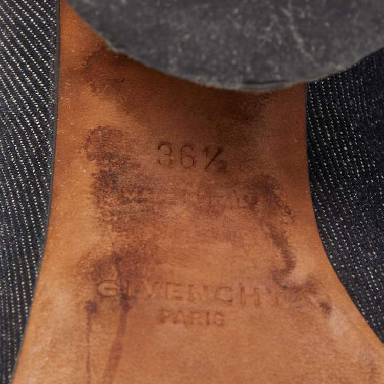 Pre Owned Givenchy Black/Navy Blue Denim and Leather Slide Size 36.5