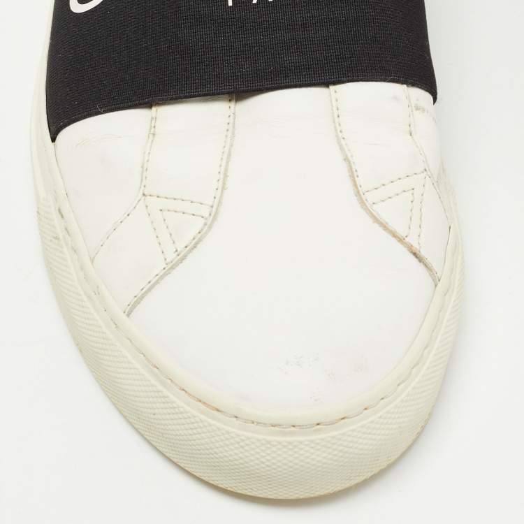 Pre Owned Givenchy White/Black Leather Urban Street Logo Slip On Sneakers Size 44