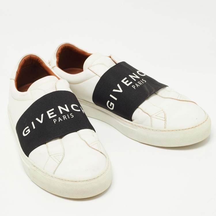 Pre Owned Givenchy White/Black Leather Urban Street Logo Slip On Sneakers Size 44