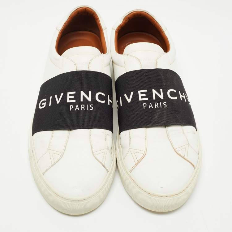 Pre Owned Givenchy White/Black Leather Urban Street Logo Slip On Sneakers Size 44