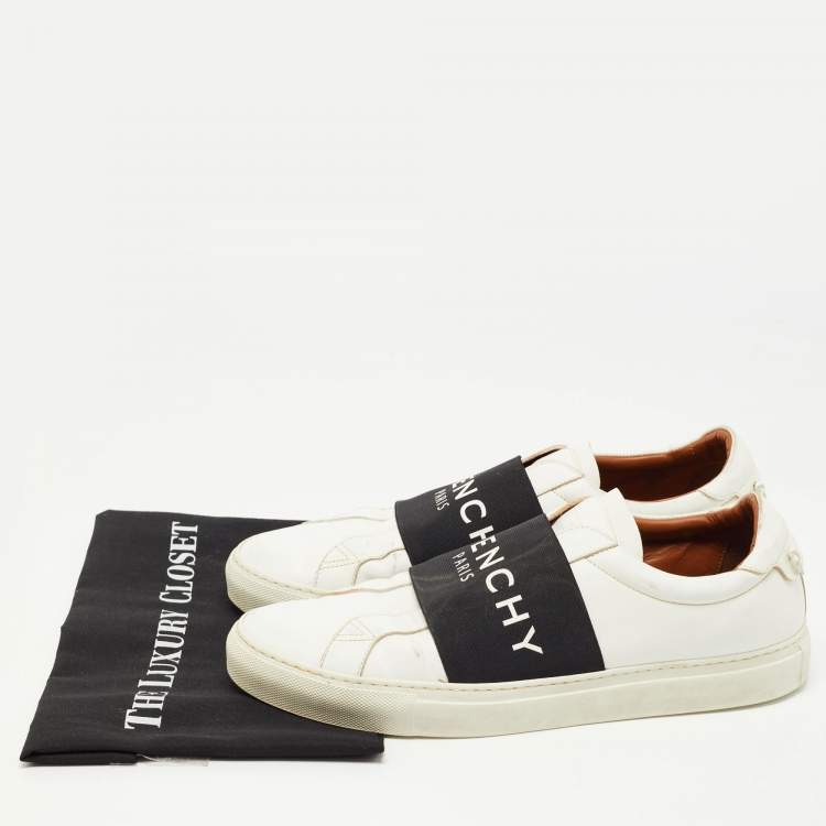 Pre Owned Givenchy White/Black Leather Urban Street Logo Slip On Sneakers Size 44