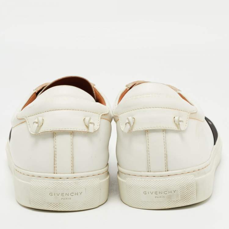 Pre Owned Givenchy White/Black Leather Urban Street Logo Slip On Sneakers Size 44
