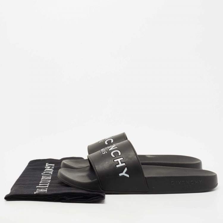 Pre Owned Givenchy Black Rubber Logo Slide Flats Size 38