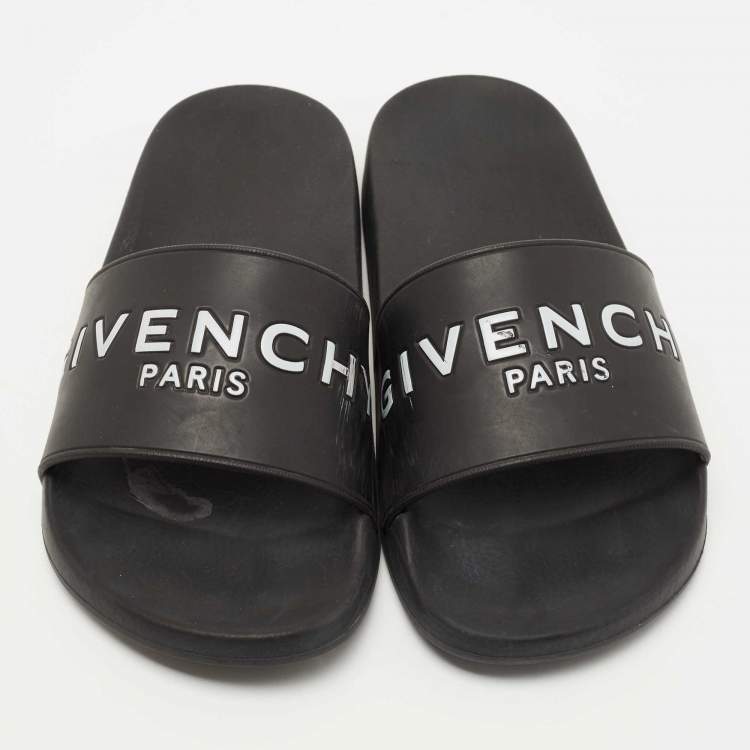 Pre Owned Givenchy Black Rubber Logo Slide Flats Size 38