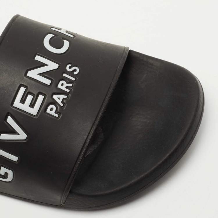 Pre Owned Givenchy Black Rubber Logo Slide Flats Size 38
