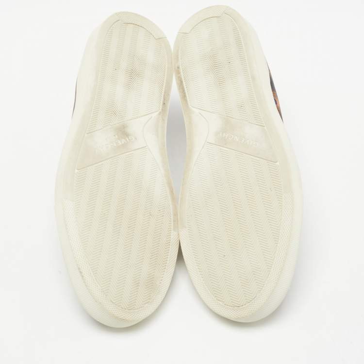 Pre Owned Givenchy Brown/Black Leather and Canvas Peacock Slip On Sneakers Size 37