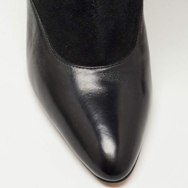 Pre Owned Givenchy Black Suede and Leather Knee Length Boots  Size 38