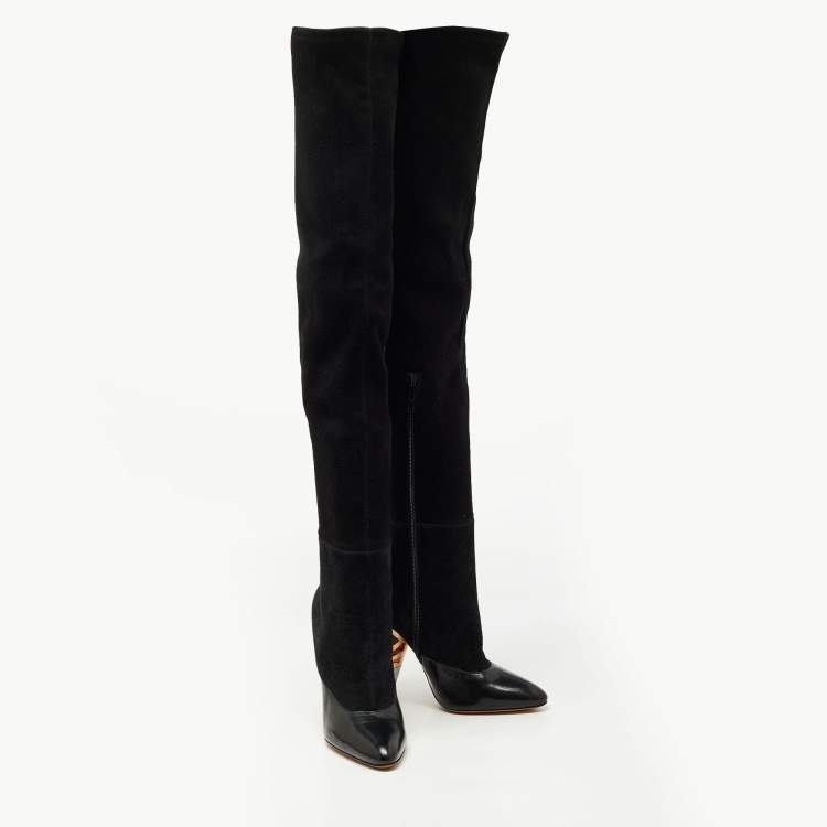 Pre Owned Givenchy Black Suede and Leather Knee Length Boots  Size 38