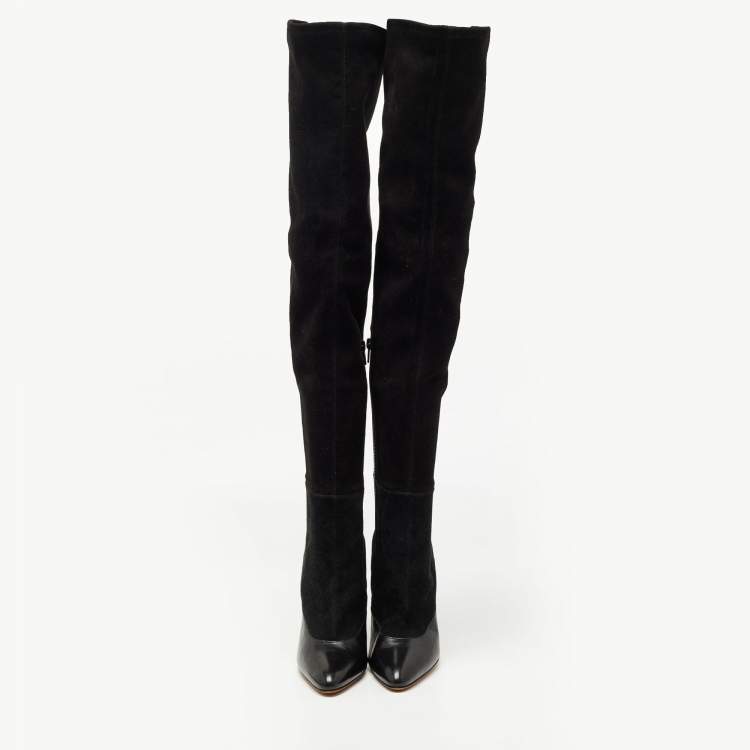 Pre Owned Givenchy Black Suede and Leather Knee Length Boots  Size 38