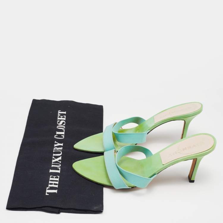 Pre Owned Givenchy Green/Blue Patent/Elastic Slide Sandals Size 39