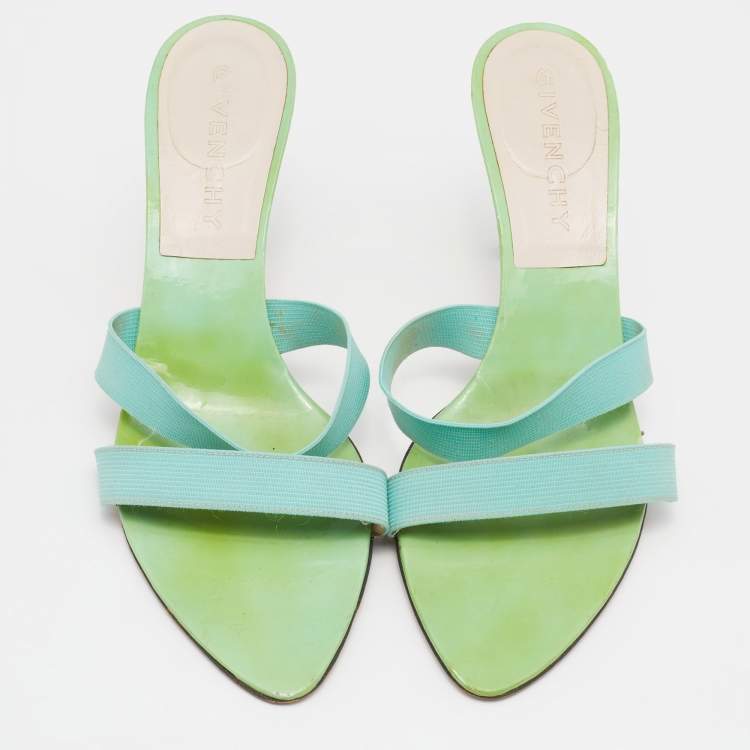 Pre Owned Givenchy Green/Blue Patent/Elastic Slide Sandals Size 39
