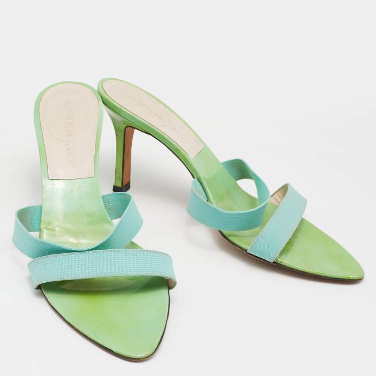 Pre Owned Givenchy Green/Blue Patent/Elastic Slide Sandals Size 39