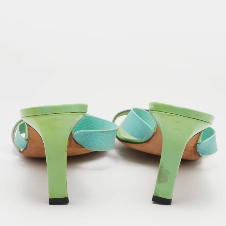 Pre Owned Givenchy Green/Blue Patent/Elastic Slide Sandals Size 39