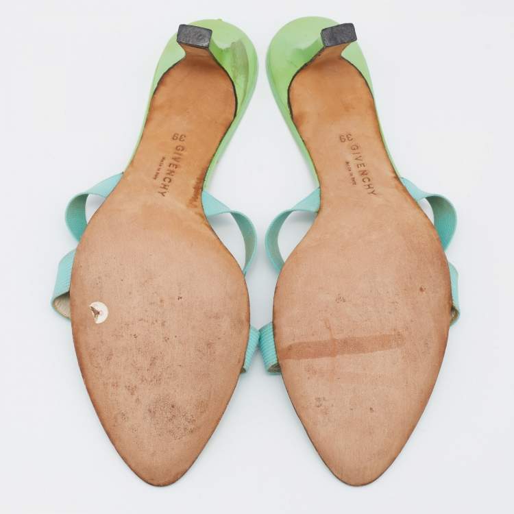 Pre Owned Givenchy Green/Blue Patent/Elastic Slide Sandals Size 39