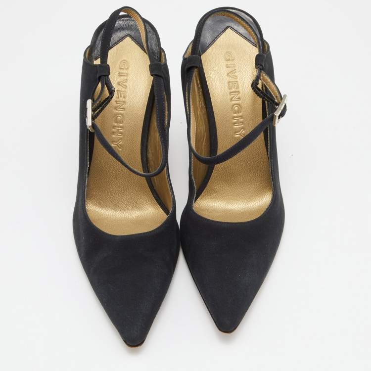 Pre Owned Givenchy Black Fabric Pointed Toe Slingback Pumps Size 36