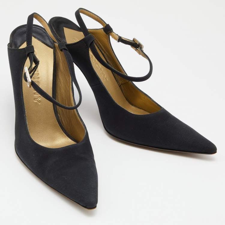 Pre Owned Givenchy Black Fabric Pointed Toe Slingback Pumps Size 36