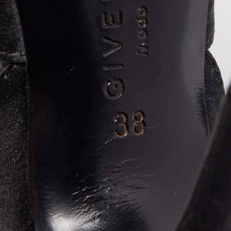 Pre Owned Givenchy Black Satin Crystal Buckle Embellished T Strap Open Toe Sandals Size 38