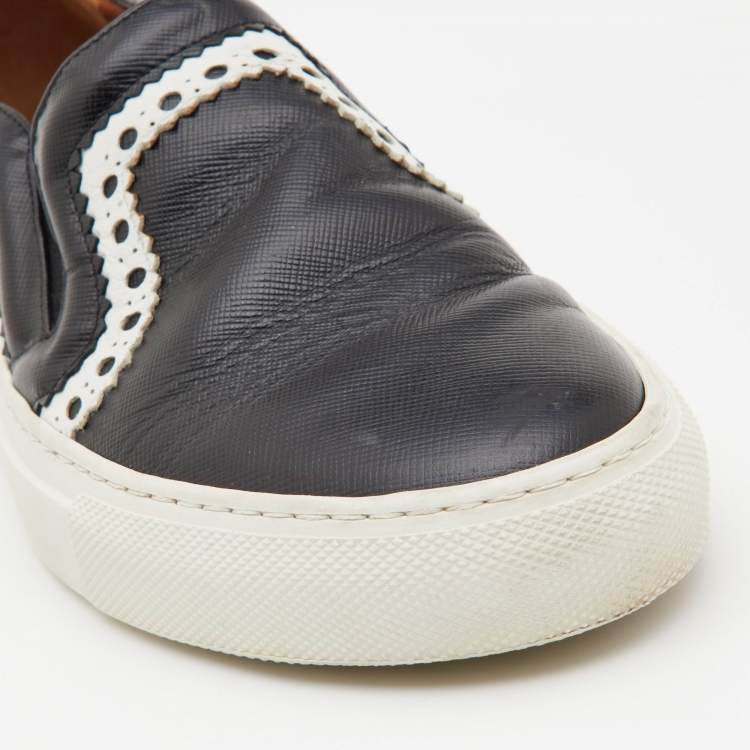 Pre Owned Givenchy Black/White Leather Slip On Sneakers Size 36