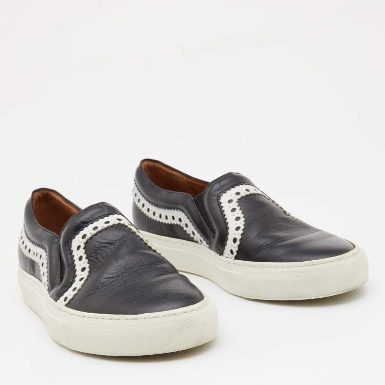 Pre Owned Givenchy Black/White Leather Slip On Sneakers Size 36