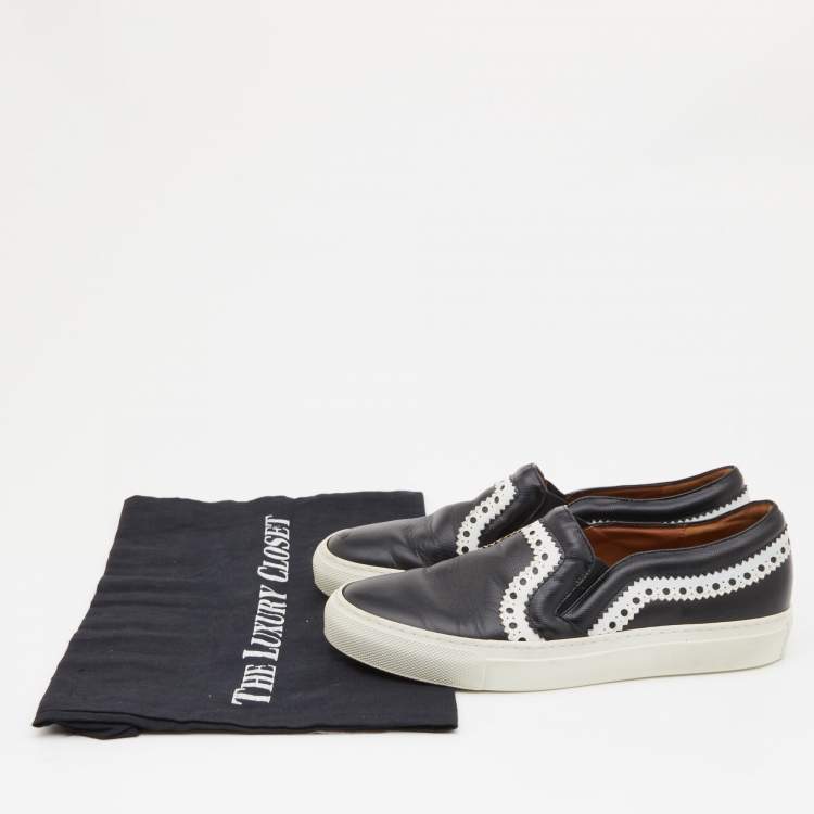 Pre Owned Givenchy Black/White Leather Slip On Sneakers Size 36