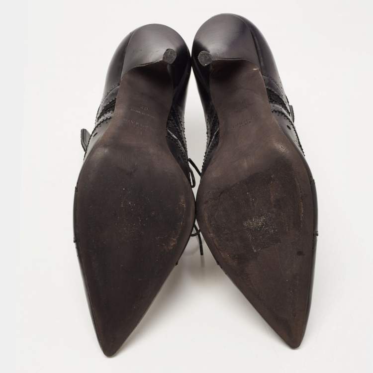 Pre Owned Givenchy Black Leather And Lace Pointed Toe Ankle Boots Size 40