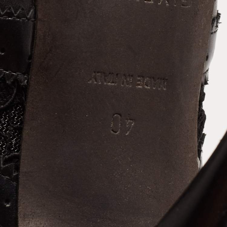 Pre Owned Givenchy Black Leather And Lace Pointed Toe Ankle Boots Size 40