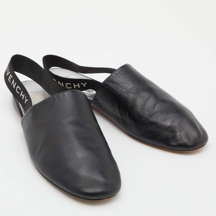 Pre Owned Givenchy Black Leather Rivington Logo Slingback Flat Mules Size 38
