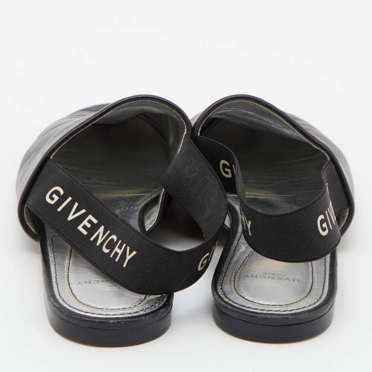 Pre Owned Givenchy Black Leather Rivington Logo Slingback Flat Mules Size 38
