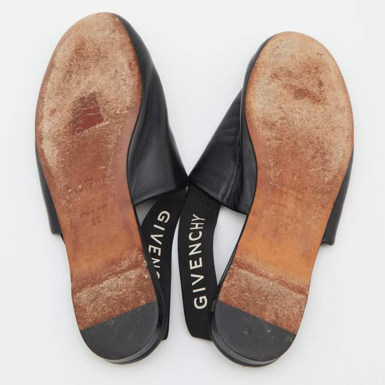 Pre Owned Givenchy Black Leather Rivington Logo Slingback Flat Mules Size 38