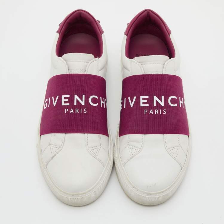 Pre Owned Givenchy White/Plum Leather Urban Street Slip On Sneakers Size 36
