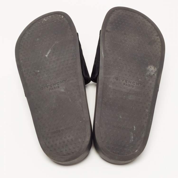 Pre Owned Givenchy Black Velvet Logo Slides Size 40