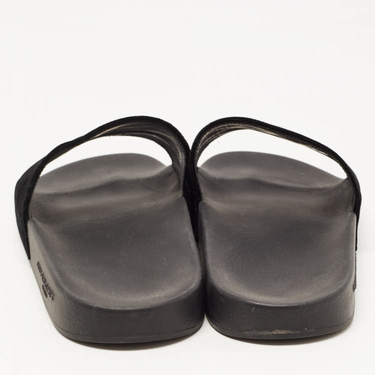 Pre Owned Givenchy Black Velvet Logo Slides Size 40