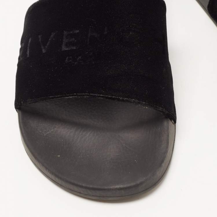 Pre Owned Givenchy Black Velvet Logo Slides Size 40