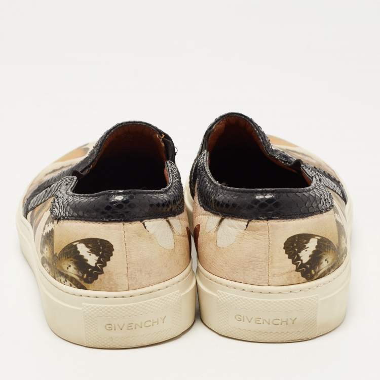 Pre Owned Givenchy Multicolor Butterfly Print Snakeskin Leather Slip On Sneakers Size 39.5
