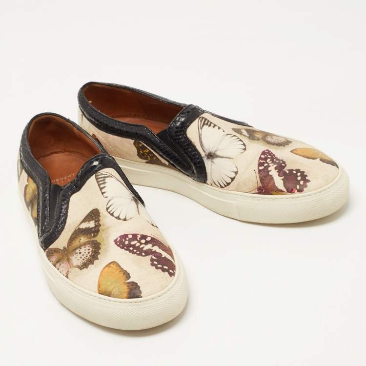 Pre Owned Givenchy Multicolor Butterfly Print Snakeskin Leather Slip On Sneakers Size 39.5