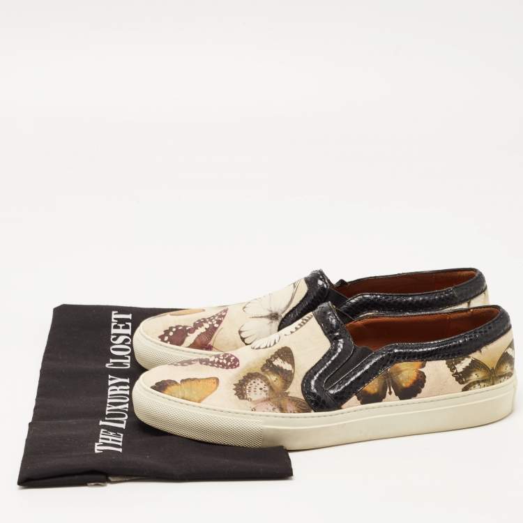 Pre Owned Givenchy Multicolor Butterfly Print Snakeskin Leather Slip On Sneakers Size 39.5