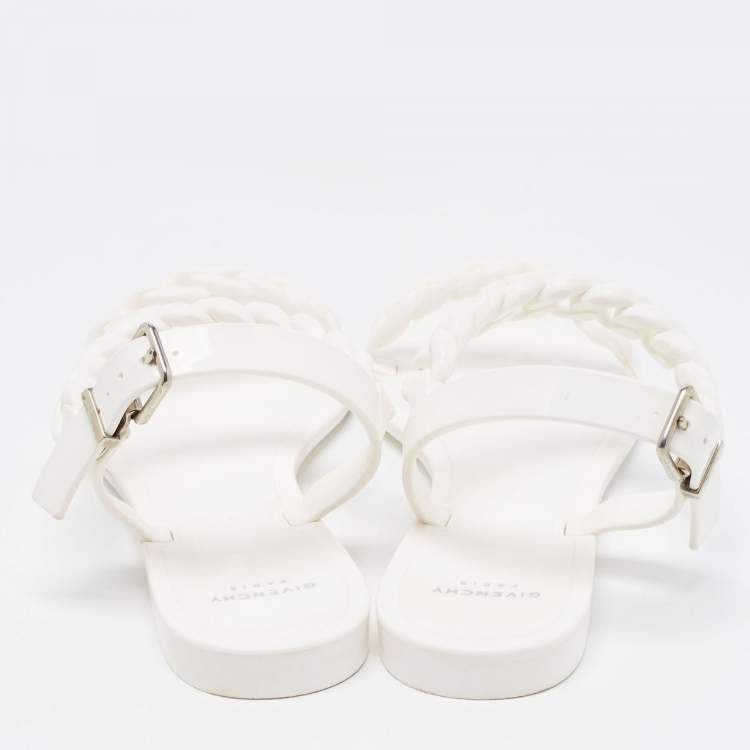 Pre Owned Givenchy White Jelly Chain Link Flat Sandals Size 39