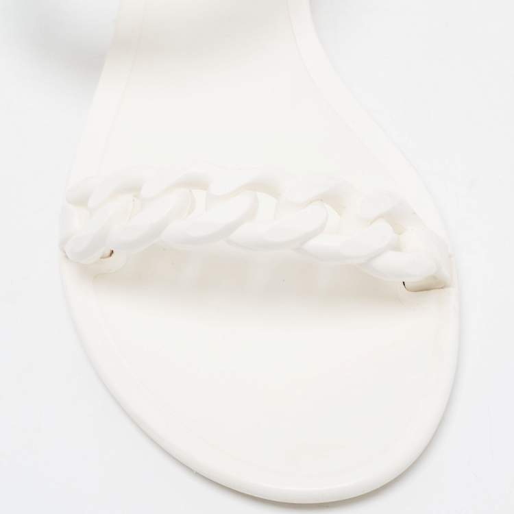 Pre Owned Givenchy White Jelly Chain Link Flat Sandals Size 39