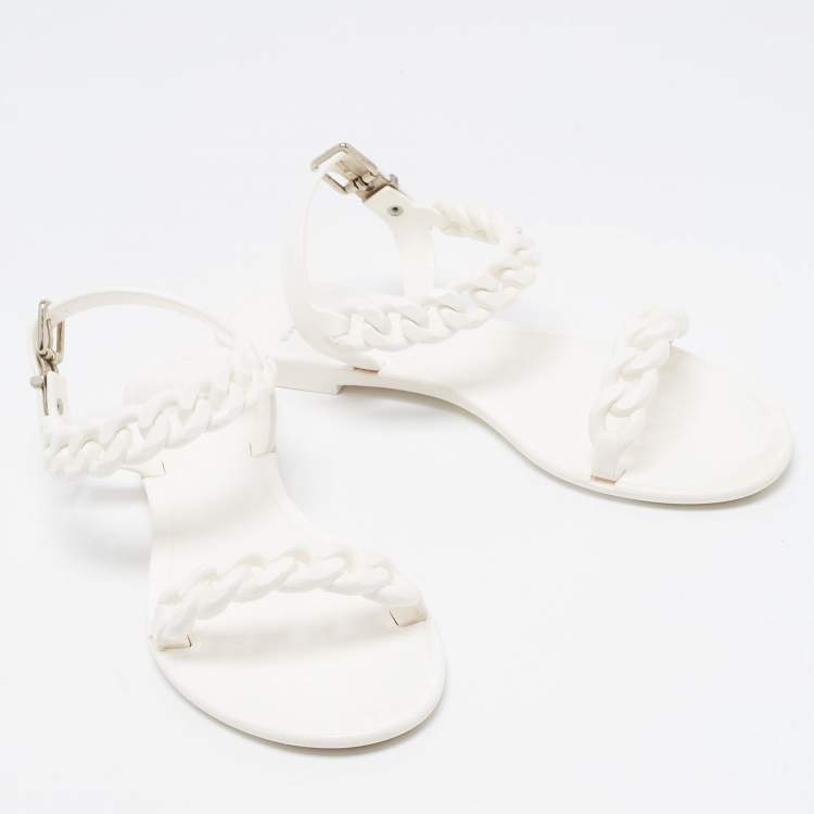 Pre Owned Givenchy White Jelly Chain Link Flat Sandals Size 39