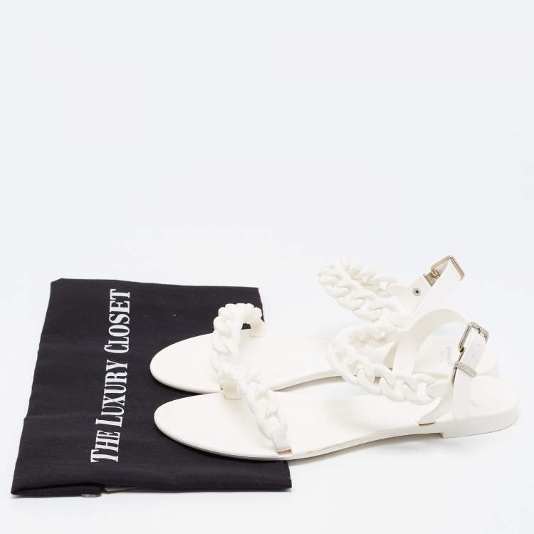 Pre Owned Givenchy White Jelly Chain Link Flat Sandals Size 39