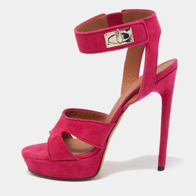 Givenchy Pink Suede Shark Lock Platform Ankle Strap Sandals Size 40 ...