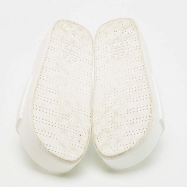 Pre Owned Givenchy White Rubber Logo Platform Slides Size 38