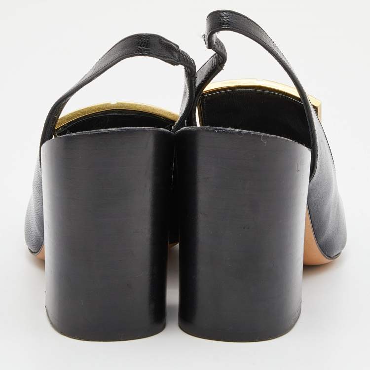 Pre Owned Givenchy Black Leather Buckle Slingback Pumps Size 36