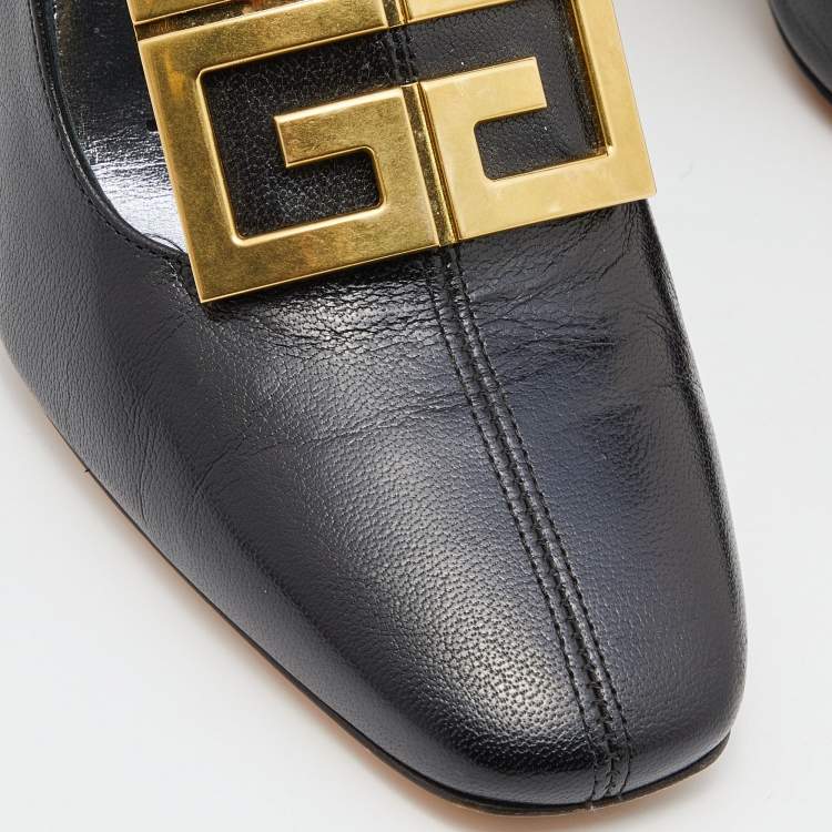 Pre Owned Givenchy Black Leather Buckle Slingback Pumps Size 36