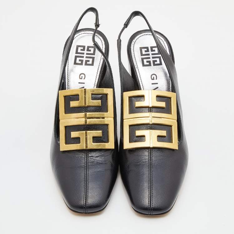 Pre Owned Givenchy Black Leather Buckle Slingback Pumps Size 36