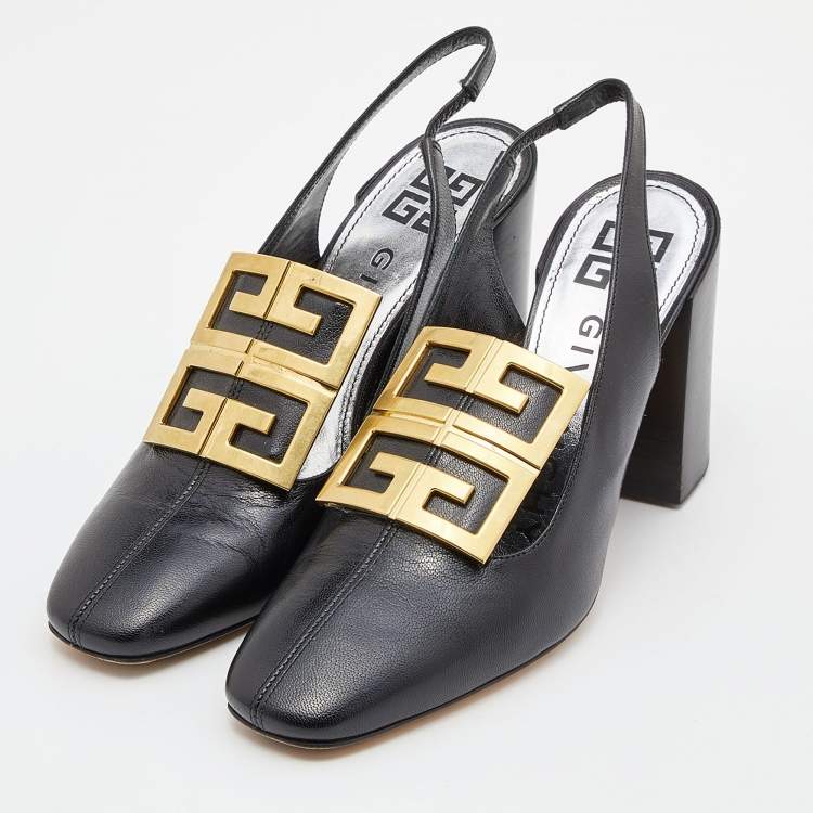 Pre Owned Givenchy Black Leather Buckle Slingback Pumps Size 36