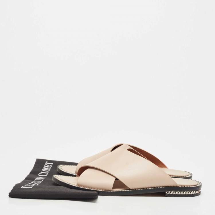 Pre Owned Givenchy Pink Leather Chain Link Criss Cross Flat Slides Size 40.5