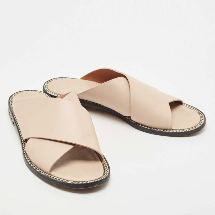 Pre Owned Givenchy Pink Leather Chain Link Criss Cross Flat Slides Size 40.5