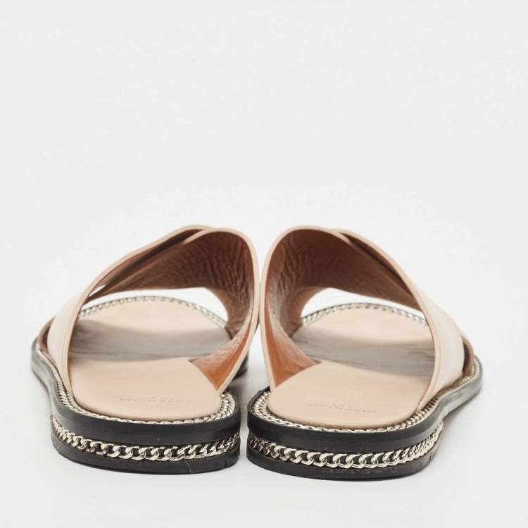 Pre Owned Givenchy Pink Leather Chain Link Criss Cross Flat Slides Size 40.5